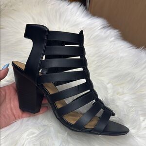 Elegant Black Strappy Heeled Sandals